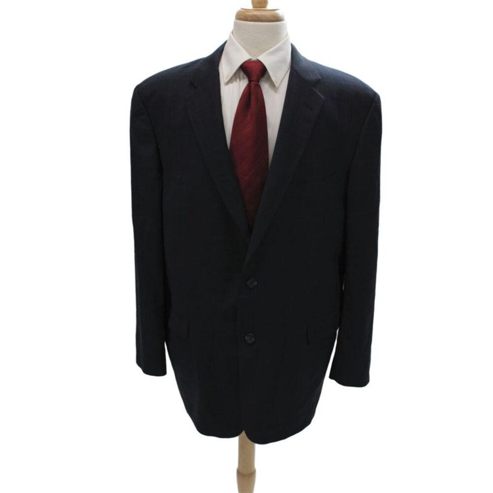 Barneys New York Mens Classic Plaid Wool Blazer Blue Size 44